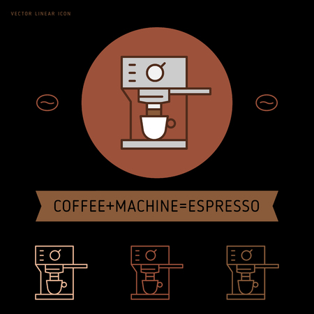 Coffee icon and linear coffeeshop badge in outline style with trendy thin line emblem for cafe sign, coffee house, the symbol for the app.のイラスト素材