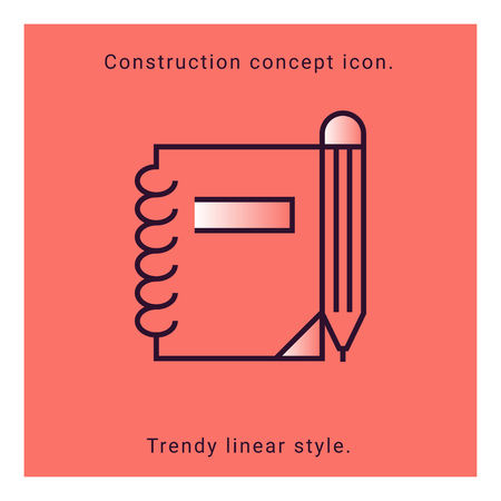 Notepad line icon on coral background. Design element. Vector button template. Pencil drawing. Education symbol. Note vector emblem. Notebook linear badge.のイラスト素材