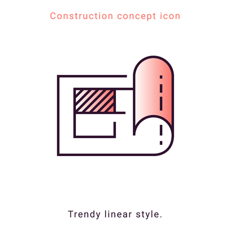 Structure paper icon. Construction plan symbol in vector line style. Architecture banner on white background. Building concept, strategy, plan, planning. Engineering concept.のイラスト素材