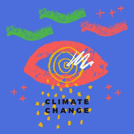 Global warming emblem for eco friendly company and green business. Alternative energy company symbol - Marine energy, hydroelectric, wind, geothermal and solar power concepts in naive childish style.のイラスト素材
