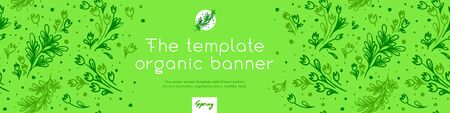 Banner organic ingredients, template design for healthy food concept, vegetarian food banner for eco store and market, eco-friendly background, green thinking concept, environmentally friendly banner.のイラスト素材