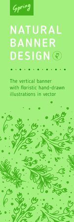 Vector natural vertical banner template with flower pattern. Tulips decorations with herbal Illustration for florist store, cosmetic label design, beauty banner. Tulip background. Organic pattern.のイラスト素材