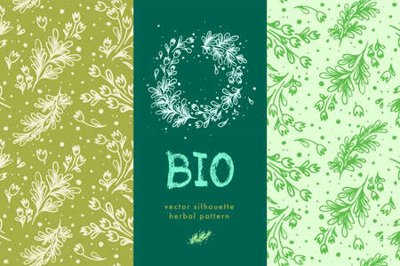 Vector flower wreath with hand drawn flowers. Natural seamless pattern for label cosmetics. Herb wreath Illustration for florist store. Floral emblem for organic sign, chaplet symbol. Tulip garland.のイラスト素材