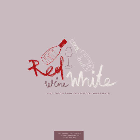 Bottle drawing for bar emblem and wine label design. Vector drafts of two wine bottles. Pencil texture for organic winery logo, wine tasting course badge, wines menu card on light purple background.のイラスト素材