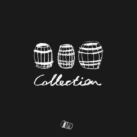 Hand drawn wine barrels. Vector illustration isolated on black background. Winemaking drawings for winery symbol, wine shop, alcohol store, vector logo templates, biodynamic winesのイラスト素材