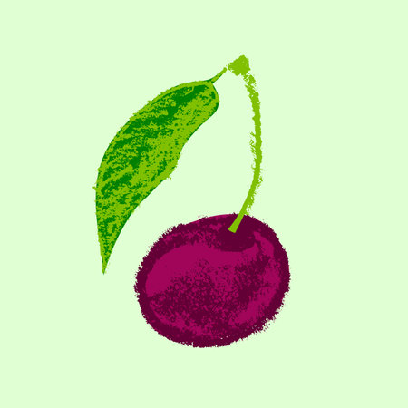 Cherry vector illustration. Hand drawn cherry isolated. cherry vector icon. Vector illustration of cherry. hand drawn cherry. Cherry yogurt symbol of baby food logo, juice label.のイラスト素材