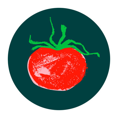 Hand drawn red tomato on green background. Doodle style. vector illustration. Hand-drawn Cherry tomato drawings. natural tomatoes vector illustration. Symbol of red ripe tomato.のイラスト素材
