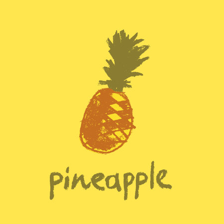 Pineapple. Hand drawn vector illustration on a yellow background.のイラスト素材