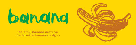 Banana banner. Hand drawn vector illustration of banana on yellow background.のイラスト素材