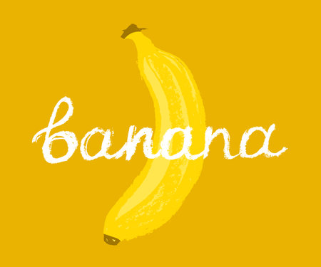 Banana hand drawn lettering on yellow background. Vector illustration.のイラスト素材
