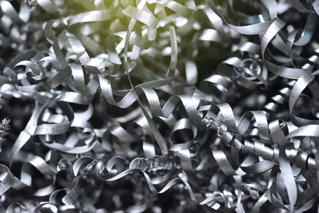 A lot of metal shavings after working on a milling machine or CNC machine.の写真素材