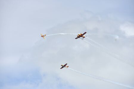 Gelendzhik, Russia - September 8, 2018: Airshow of the Russian aerobatic team on piston aircraft...