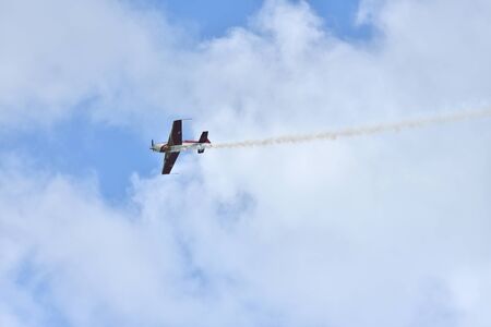 Gelendzhik, Russia - September 8, 2018: Light piston aircraft flies during an air show in a...