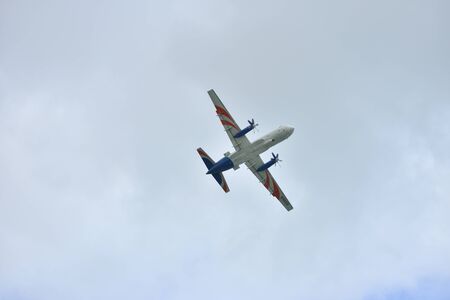 Gelendzhik, Russia - September 8, 2018: Russian propeller airliner on the air show Hydroaviasalon...