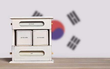 Retro calendar with free space for a date on the background of the flag of South Korea. Template for writing dates of national holidays of South Korea with free text space.の写真素材