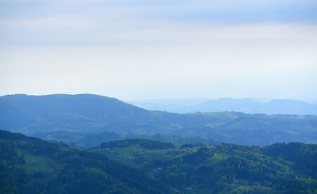 Landscape with hills and blue air, the atmosphere in the European forest of Schwarzwald, Germany....