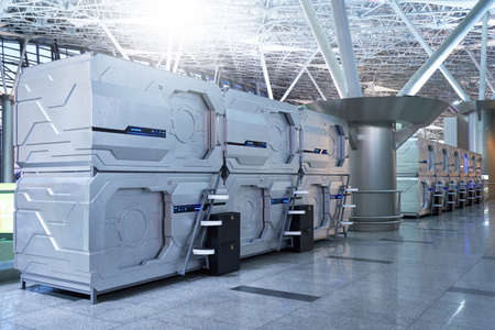 Capsule hotel for sleeping and relaxing at the airport for tourists.のeditorial素材