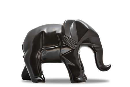 Statue of black elephant in geometry style on white background