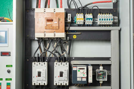STARIY OSKOL, RUSSIA - MARCH 10, 2020: Electrical control panel for controlling equipment in the factoryのeditorial素材