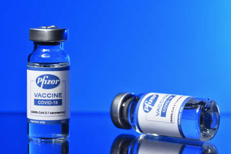 STARIY OSKOL, RUSSIA - NOVEMBER 23, 2020: Pfizer announced the successful development of a...