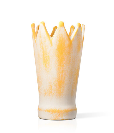 Stylish ceramic vase in shape of crown on white isolated backgroundの写真素材