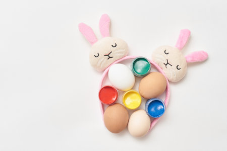 Design template for easter with eggs and paint.