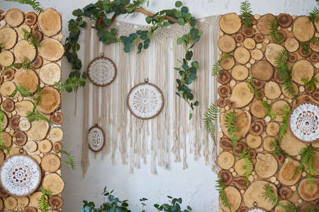 Wall decoration in boho and rustic style.