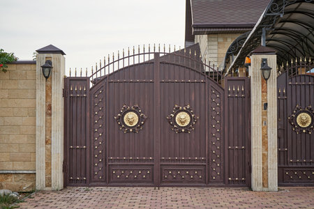 Black metal forged gates in black with lions