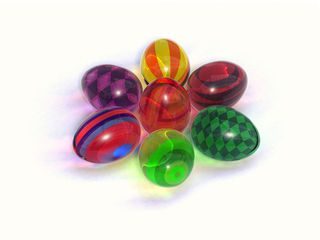 glass Easter eggs on white backgroundの写真素材