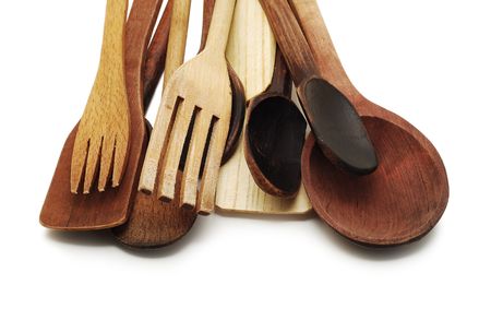 wooden spoons and forksの写真素材