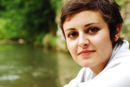 girl with short haircutの写真素材