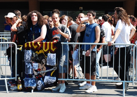 BELGRADE, SERBIA, MAY, 26 - Fans awaiting to enter the Partizan Stadion for an AC/DC concert on May, 26th, 2009 in Belgrade, Serbia. のeditorial素材