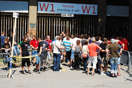 BELGRADE, SERBIA, MAY, 26 - Fans awaiting to enter the Partizan Stadion for an AC/DC concert on May, 26th, 2009 in Belgrade, Serbia. のeditorial素材