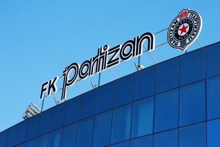 BELGRADE, SERBIA, MAY, 26 - Logo of the Partizan Stadium, May 26th, 2009, Belgrade, Serbiaのeditorial素材
