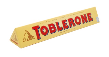 Caransebes, Romania, April, 30th, 2012 - Toblerone chocolate bar isolated on white backgroundのeditorial素材