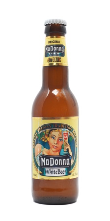 Caransebes, Romania - December 20, 2012 - Bottle of MaDonna beer isolated on whiteのeditorial素材