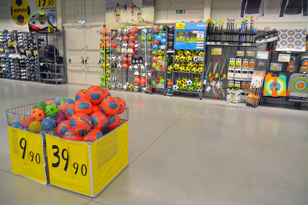 Timisoara, Romania, May 8th: Soccer department of Decathlon store, Timisoara, Romania. Shot taken on May 8th 2014のeditorial素材