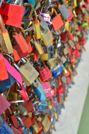 Love locks on the Makartsteg in Salzburg, Austria