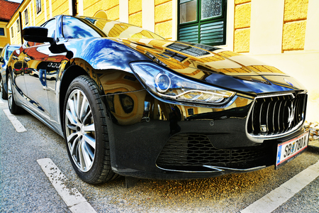 Vienna, Austria - April 4, 2015: A Maserati luxury car parked near Schonbrunn Castle in Vienna.のeditorial素材