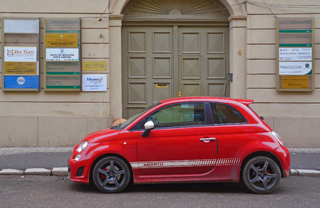 Timisoara, Romania - December 24, 2017: Red car parked on the street. Shot taken on December 24th, 2017のeditorial素材