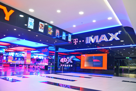 Timisoara, Romania - December 24, 2017: Imax cinema inside a shopping mall in Romania. Shot taken on...