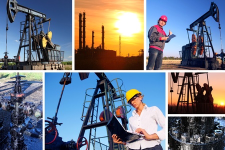 Workers in an Oilfield, split screen Workers in an Oilfield, split screen