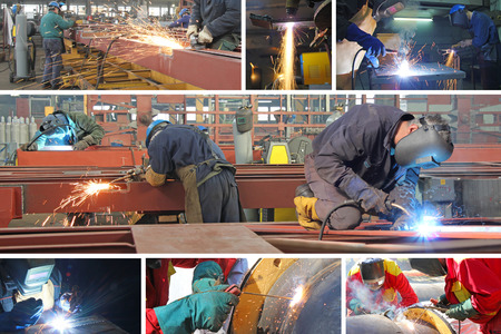 Welders in metal industry, collageの写真素材