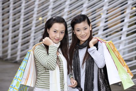 Young women shopping togetherの写真素材