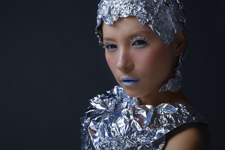 Woman wearing foil accessoriesの写真素材