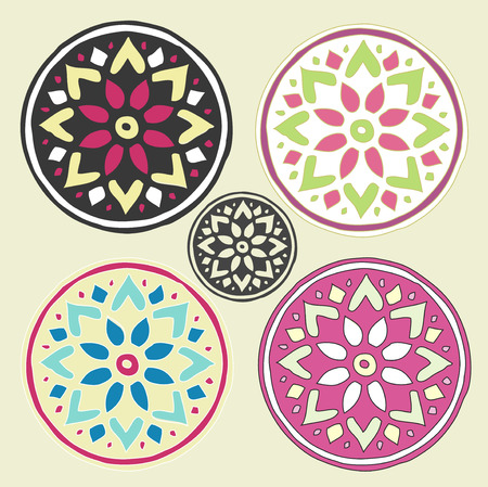 Mandala illustration, girlish motive mandalas and flowersのイラスト素材