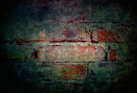 Scary background grunge old brick wall with dark mysterious and horror atmosphereの写真素材