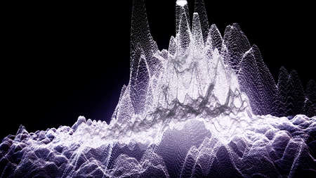 Black and white wave forms, simulation of sound signal, dynamic lines and wavesの写真素材