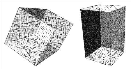 3D rendering cube vector object in pointillism style and monochrome block in dotted style isolated on white backgroundのイラスト素材