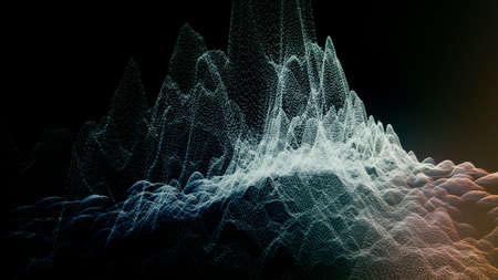 Colored abstract wave flow on black background â 3D rendering blank futuristic background conceptの写真素材